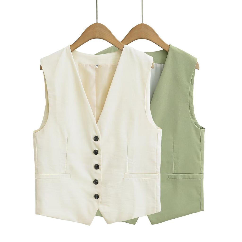 ZARZ Women's European & American Style Linen Vest and Casual Shorts Set