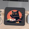 Square Mouse Pad Vintage Japanese Black Cat Ramen Print Stitched Edge Anti‑Slip Rubber Desk Mat for Gaming Working Home Office