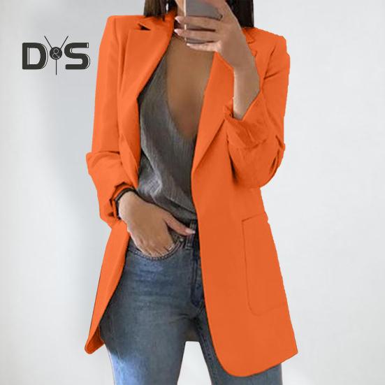 Women Suit Coat Lapel Long Sleeve Open Front Suit Jacket with Pockets Slim Fit Solid Color Business Office Lady Outwear