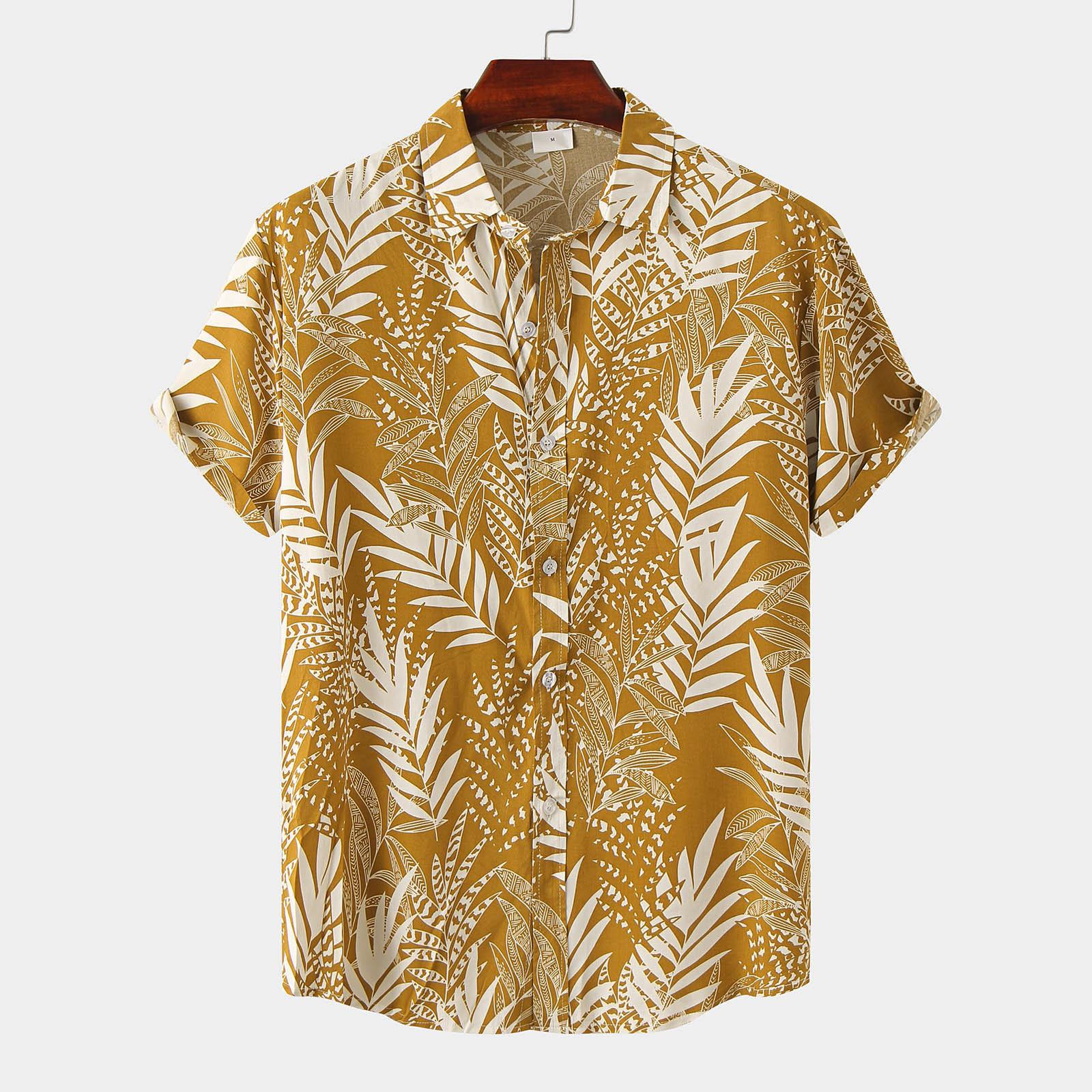 

Новая летняя мужская рубашка с короткими рукавами и гавайским принтом больших размеров M жёлтый