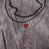 Zestaw 3 szt. Amulet Goth Czerwona Glazura Kapiąca Pusta Krzyż w Kształcie Serca Wielowarstwowy Składany Naszyjnik do Noszenia dla Kobiet Zestawy Biżuterii