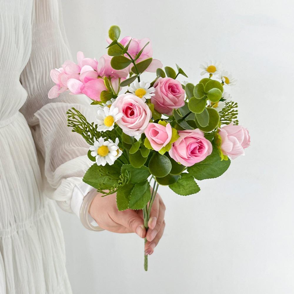 Simulated Artificial Flowers Hydrangea Daisy Silk Rose Bouquet Wedding Backdrop
