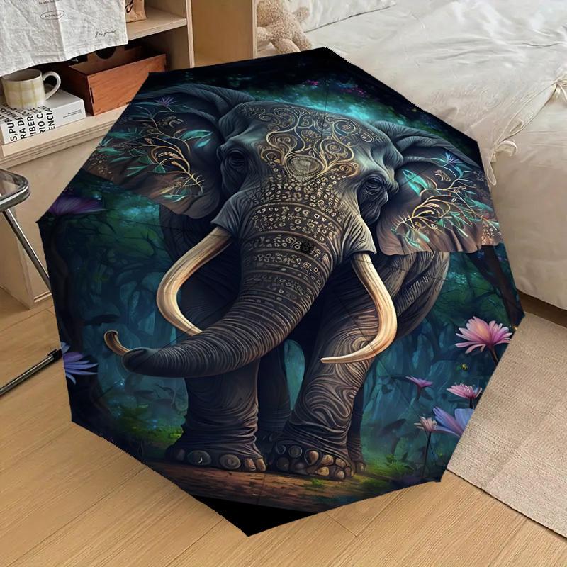 1pc Elephant Forest Decor Automatic Open/Close Umbrella, Folding Compact Umbrella with Lightweight Design for Women/Men Yy251028172