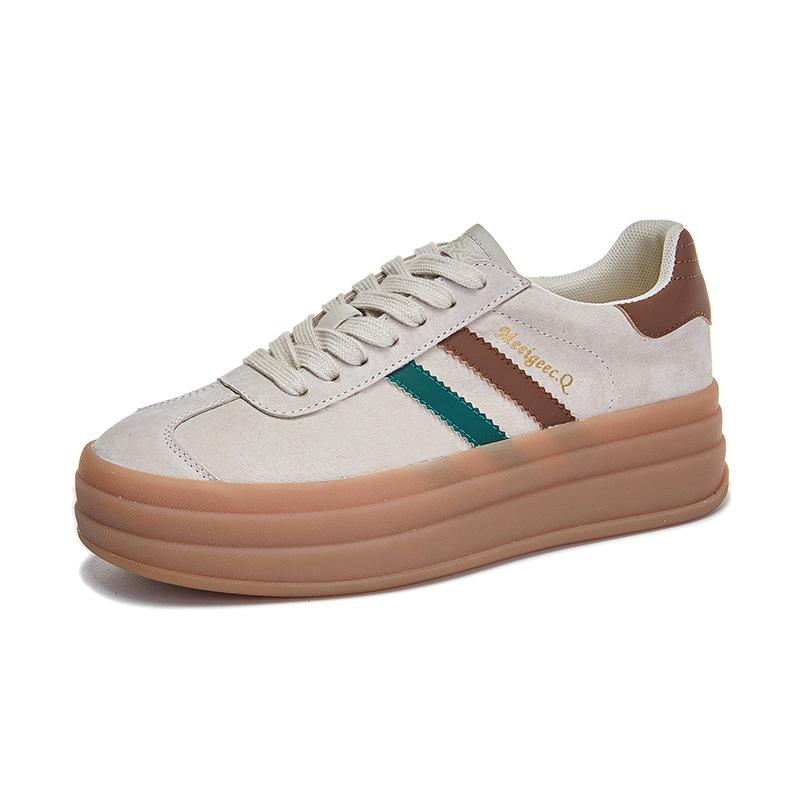 Leather German training shoes women's 2025 spring and summer new platform white shoes women's casual height-increasing women's shoes fashion versat