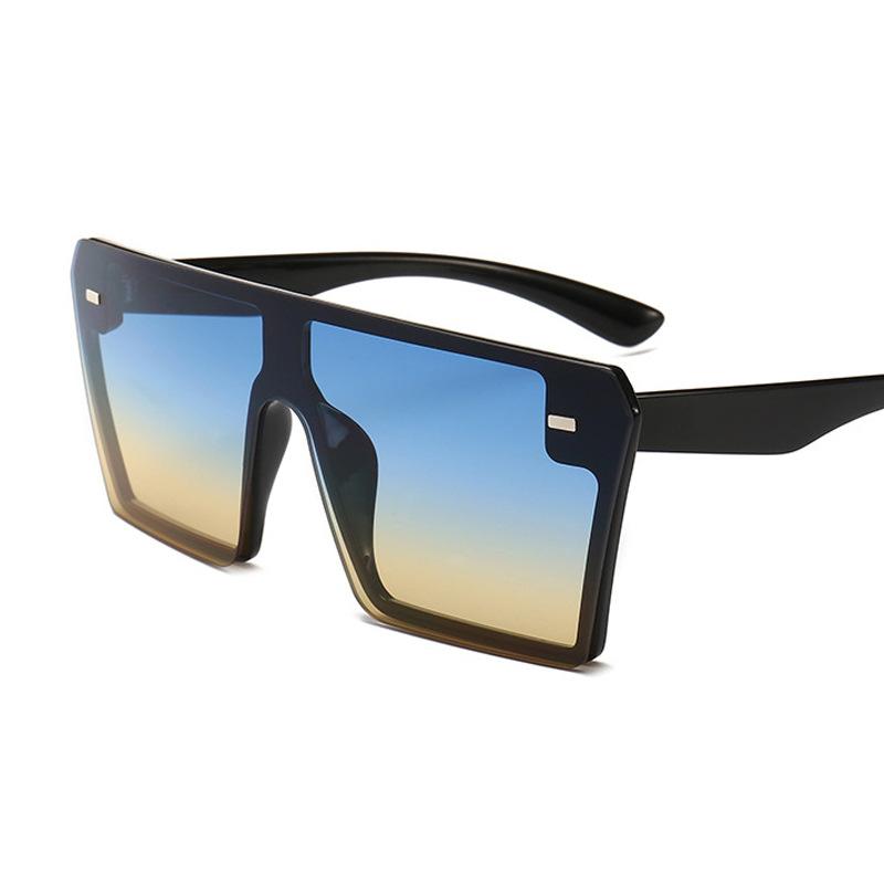 New Style Big Frame Sunglasses Retro Square Personality Conjoined Glasses Blue Bulk Luxury Men and Women Sunglasses