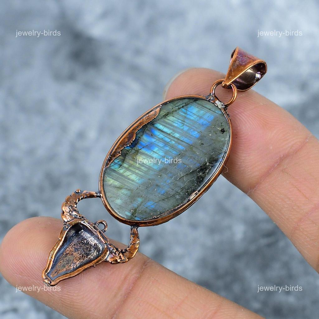 Oval Labradorite Gemstone Copper Mother Gift Electroformed New Trendy Pendant VP-22