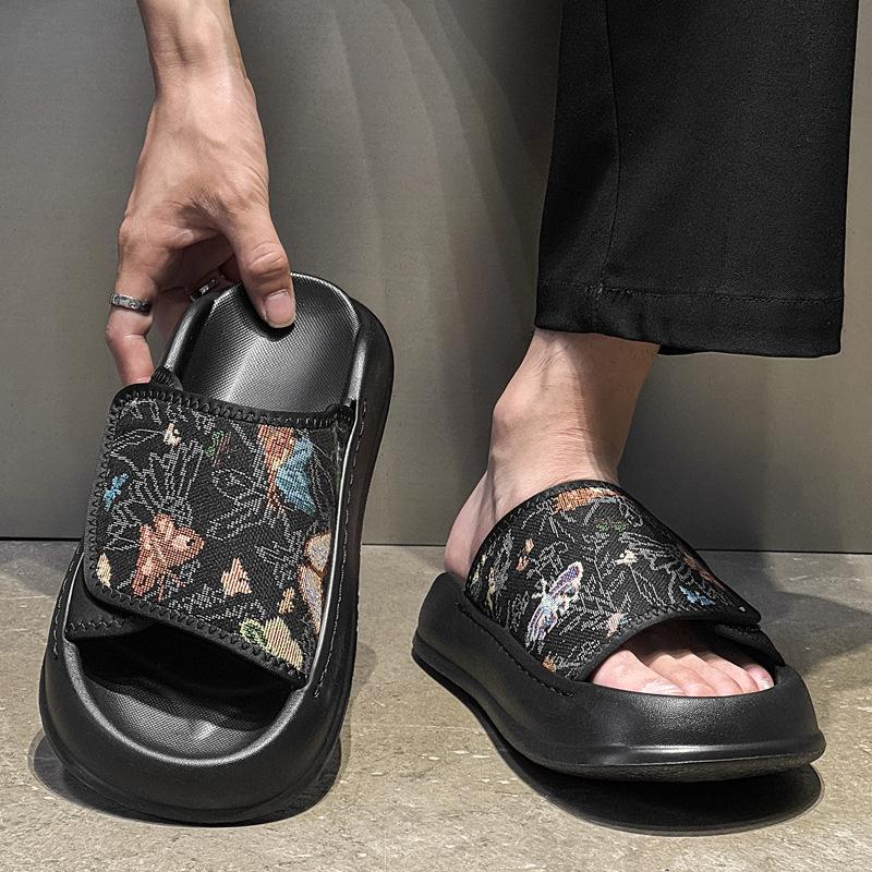 

Platform beach one-word slippers casual wear new comfortable men s beach shoes 471207 black-J 44 чёрный