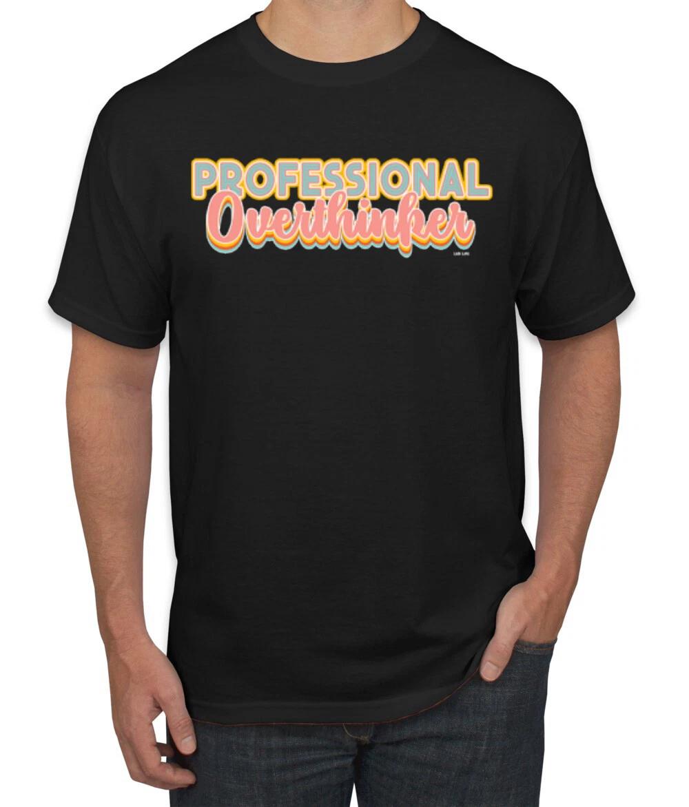 Professional Over Thinker Blue Pink Yellow Groovy Letters Men T- Shirt M