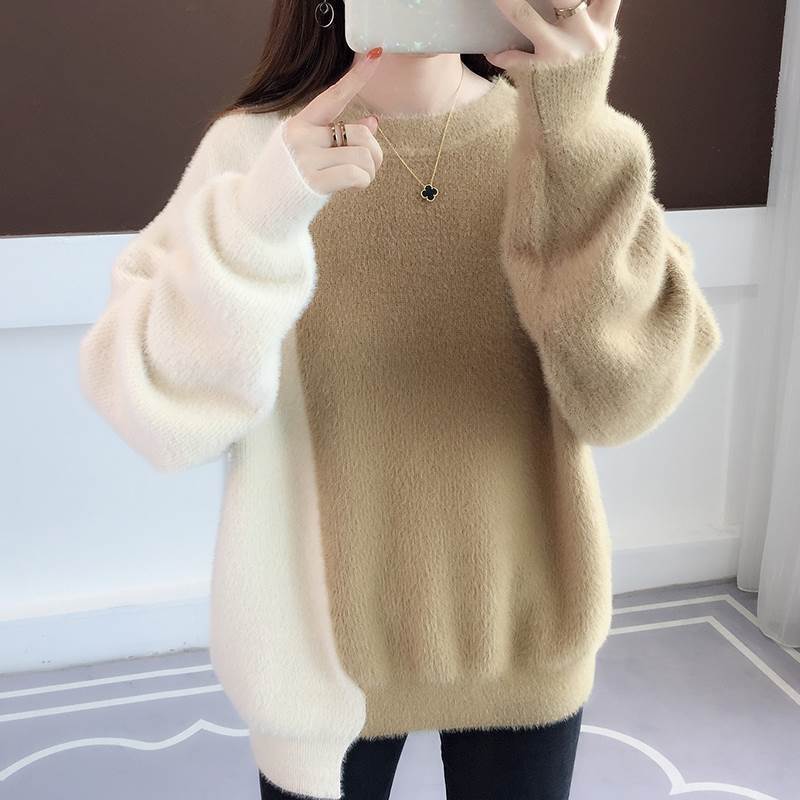 New women's clothing loose outer wear trendy lazy style spring and autumn bottoming shirt autumn clothing mink fleece pullover sweater women