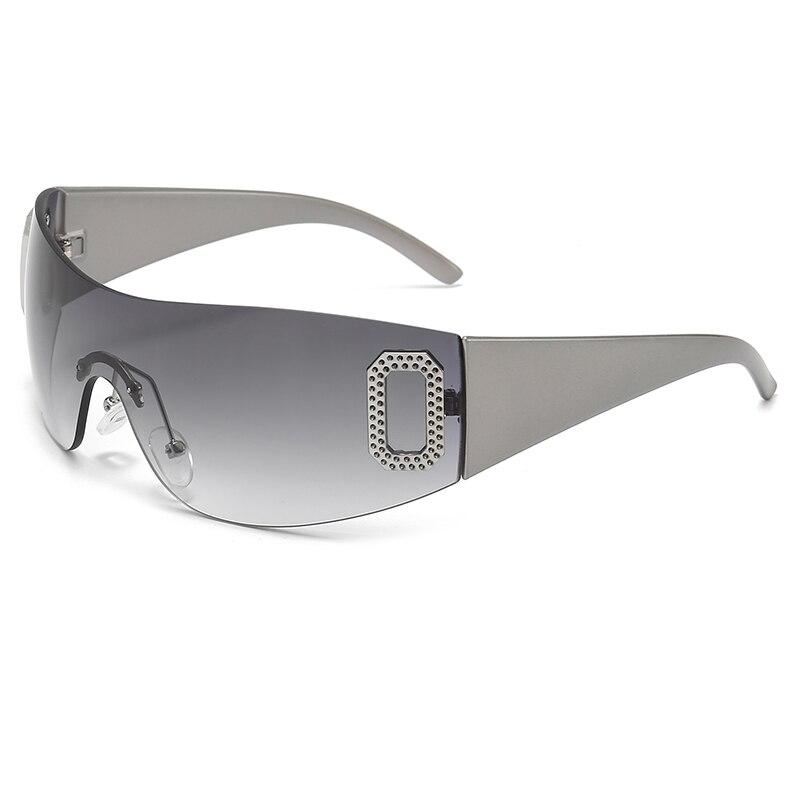 Y2K Rimless Punk One Piece Sunglasses Women Goggle New Luxury Brand Shades Sun Glasses Female Five Star Wrap Around Eyewear