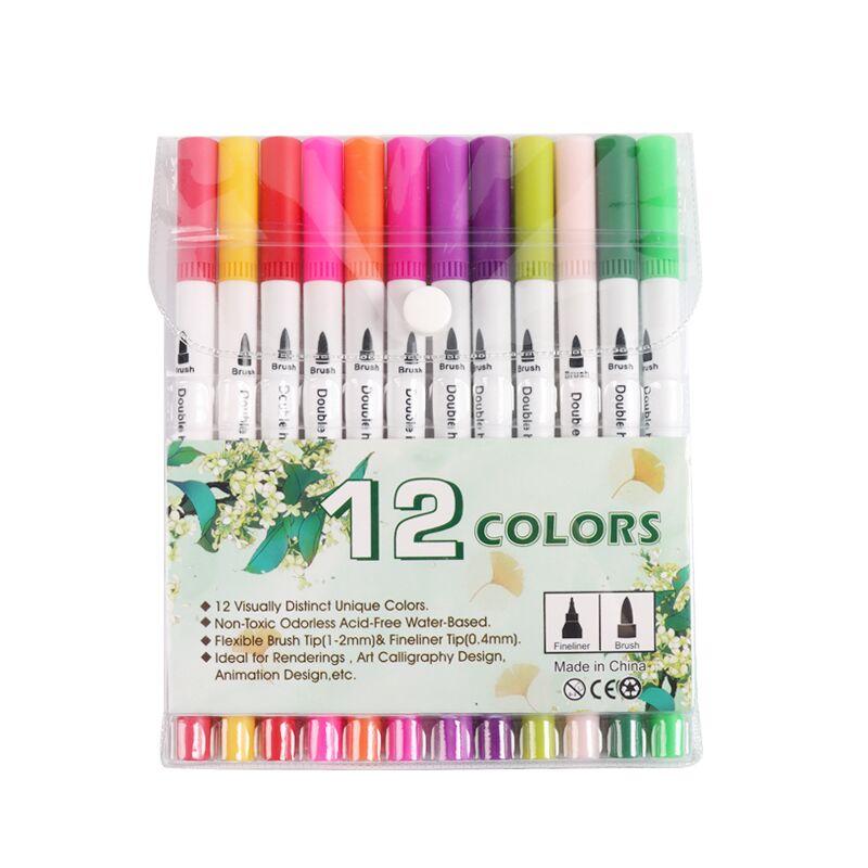 12 Colors Artist Coloring Marker Pens Fine Brush Dual Tip Pen Art Supplier for Manga Coloring Books Drawing Planner Scrapbook