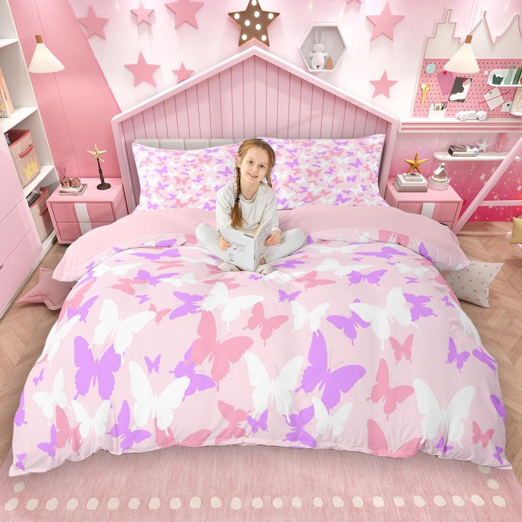 Comforter Homewish Chic Butterfly For Kids Girls 2Pcs/3Pcs Cute Watercolor Animal Bedding Set Wildlife Theme Bed Set
