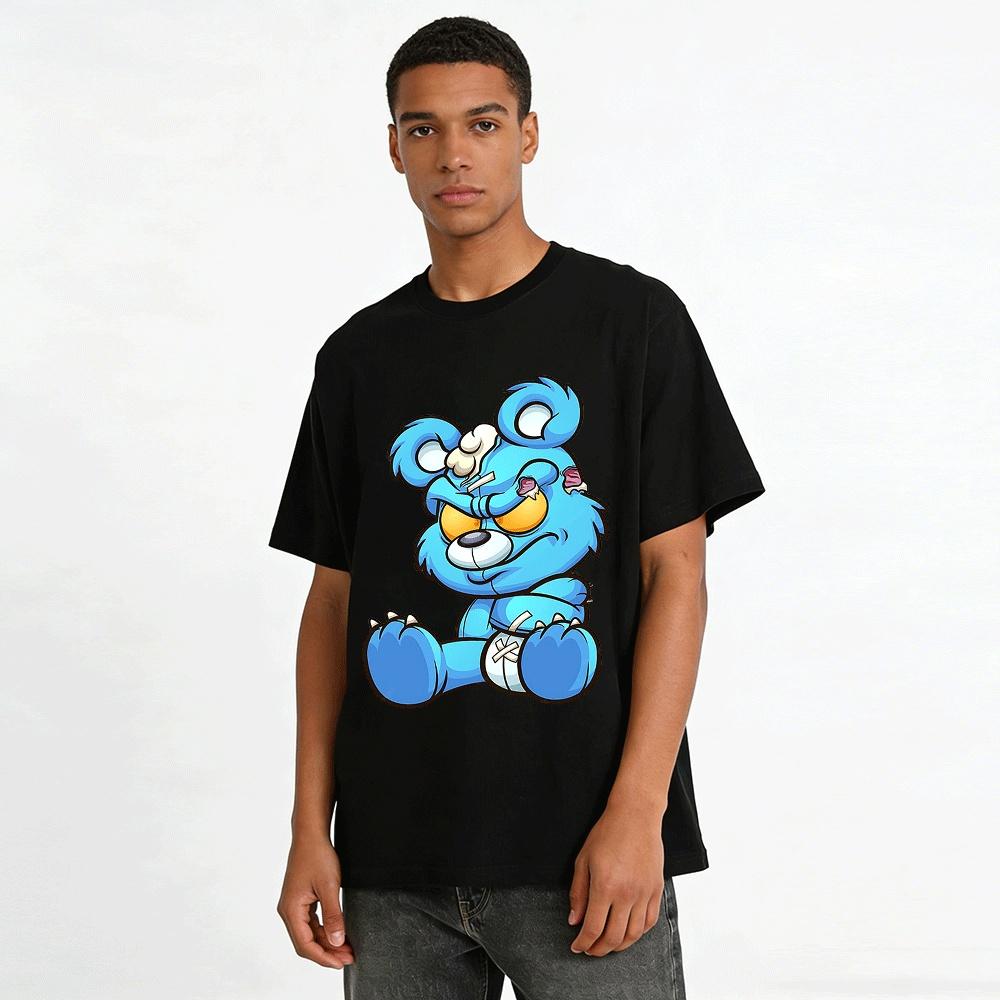 Cool Injured Blue Bear Graphic Trendy Casual Loose Fit Tee Pure cotton T-shirt