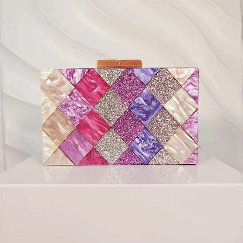 Clutch Shoulder Banquet Acrylic Evening Bag Contrasting Colors Crossbody Patchwork Wedding New Women's Bag Casual Famous Brands