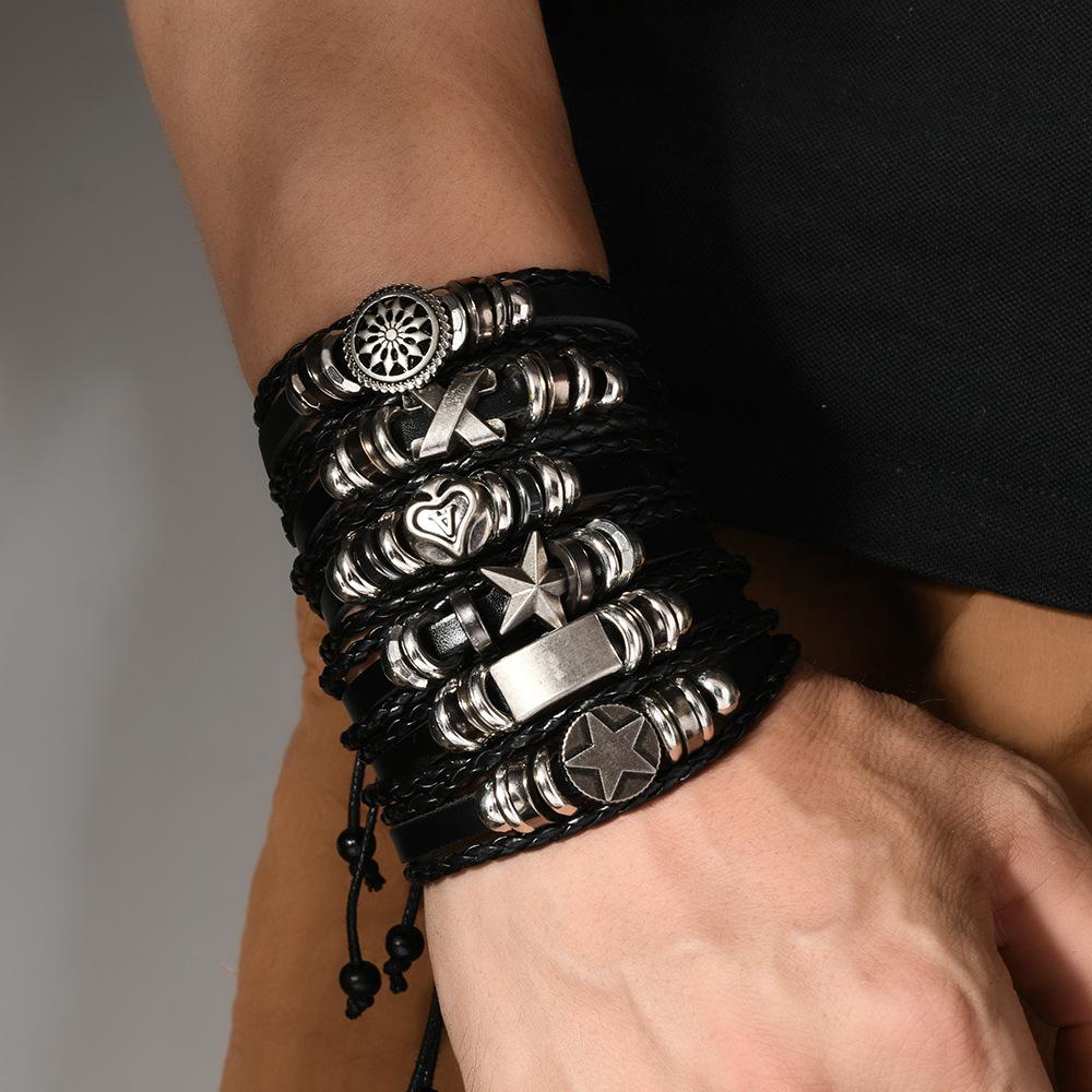 Handmade Cross-Border Leather Beaded Bracelet DIY Set: Men's Punk Vintage Bangle