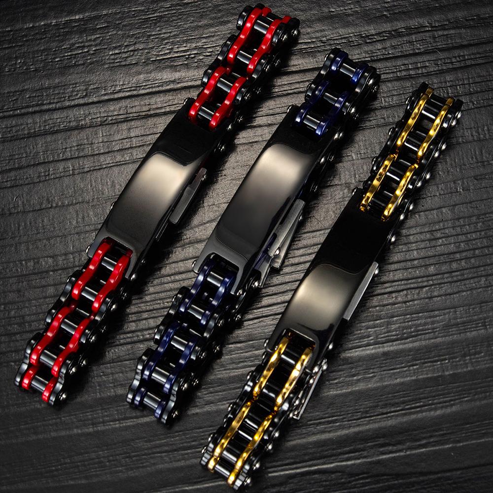 Motorrad Kettenarmband für Mann Schwarz Rot Edelstahl Fahrrad Schmuck 9,05 Zoll Rock and Roll Herrenarmbänder Großhandel