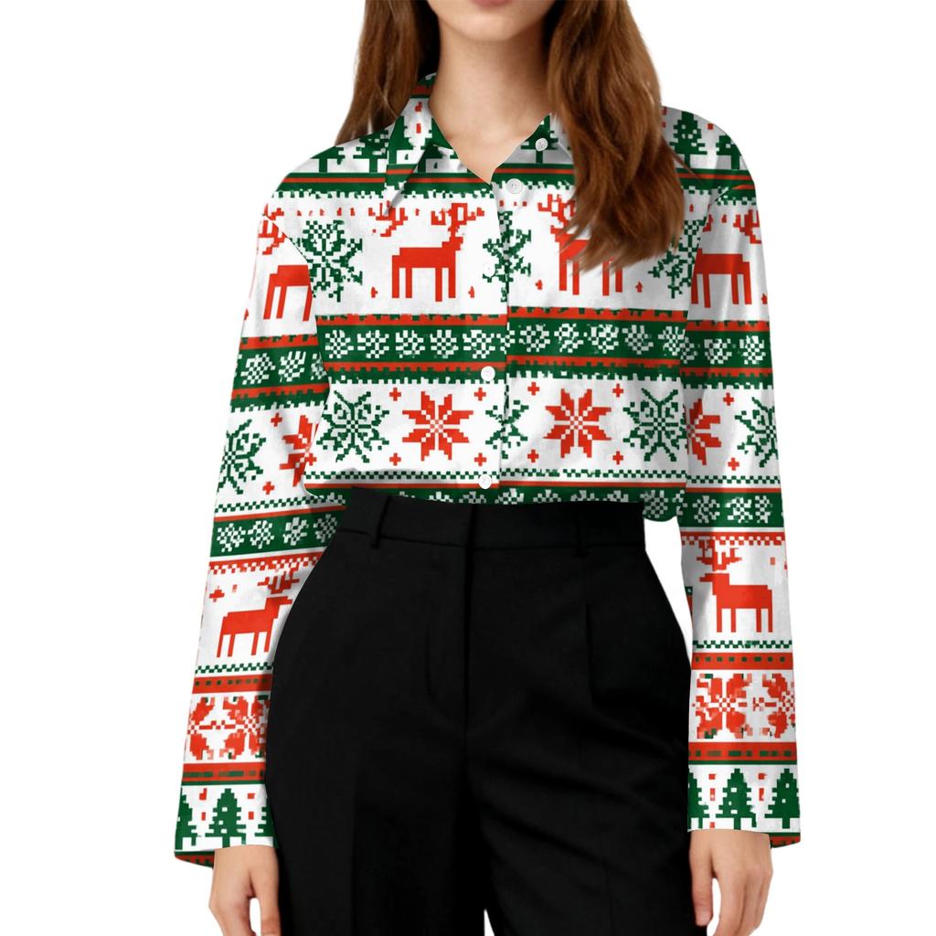 Women's Stylish Casual Christmas Print Long Sleeve Cardigan for Holiday and Everyday Wear