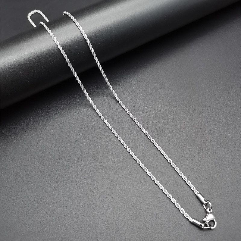 

Style Necklace Men s Trendy Necklace Hemp Flowers Chain Women s Hip Hop Chain Thick Men All-Match Jewelry Clavicle Chain Light Luxury Minority Silver Twist Chain [2mm Thick, 55cm Long]