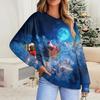 Casual Women Christmas Print V Neck Comfortable Pullover Fashion Sweatshirt Raglan Sleeve Top