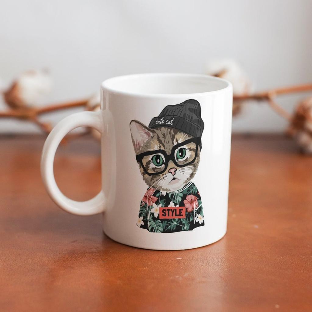 1 Pack 11oz Weiße Keramiktasse mit beidseitig bedrucktem Grafikdesign Zuverlässige Kaffeetasse für Zuhause, Büro, tägliche Nutzung