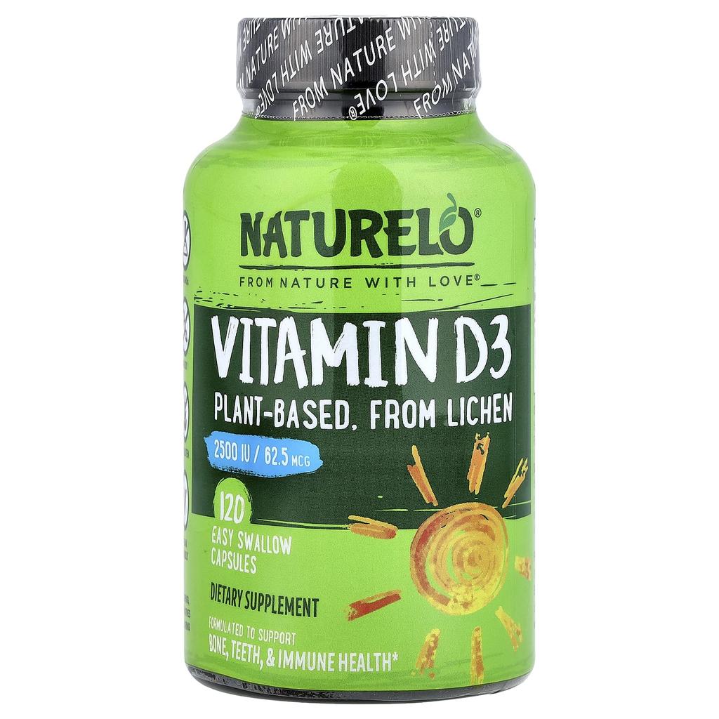 NATURELO Vitamin D3, 62.5 Mcg (2,500 IU), 120 Easy-to-Swallow Capsules