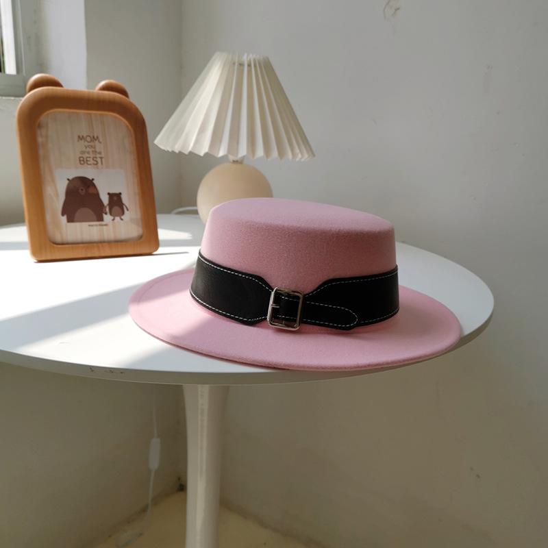 Vintage Woolen Hat British Hat Wide Brim Flat Top Top Top Top Hat Versatile Autumn and Winter Hat Trendy Sun Hat Felt Hat