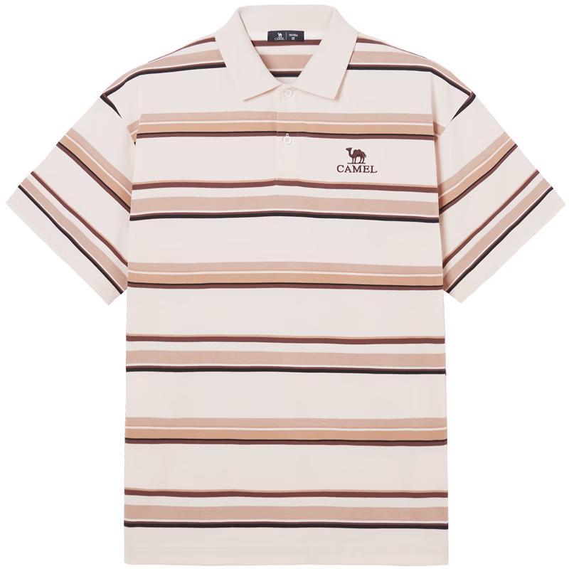 Camel Men's Retro Striped Color Block Polo T-Shirt