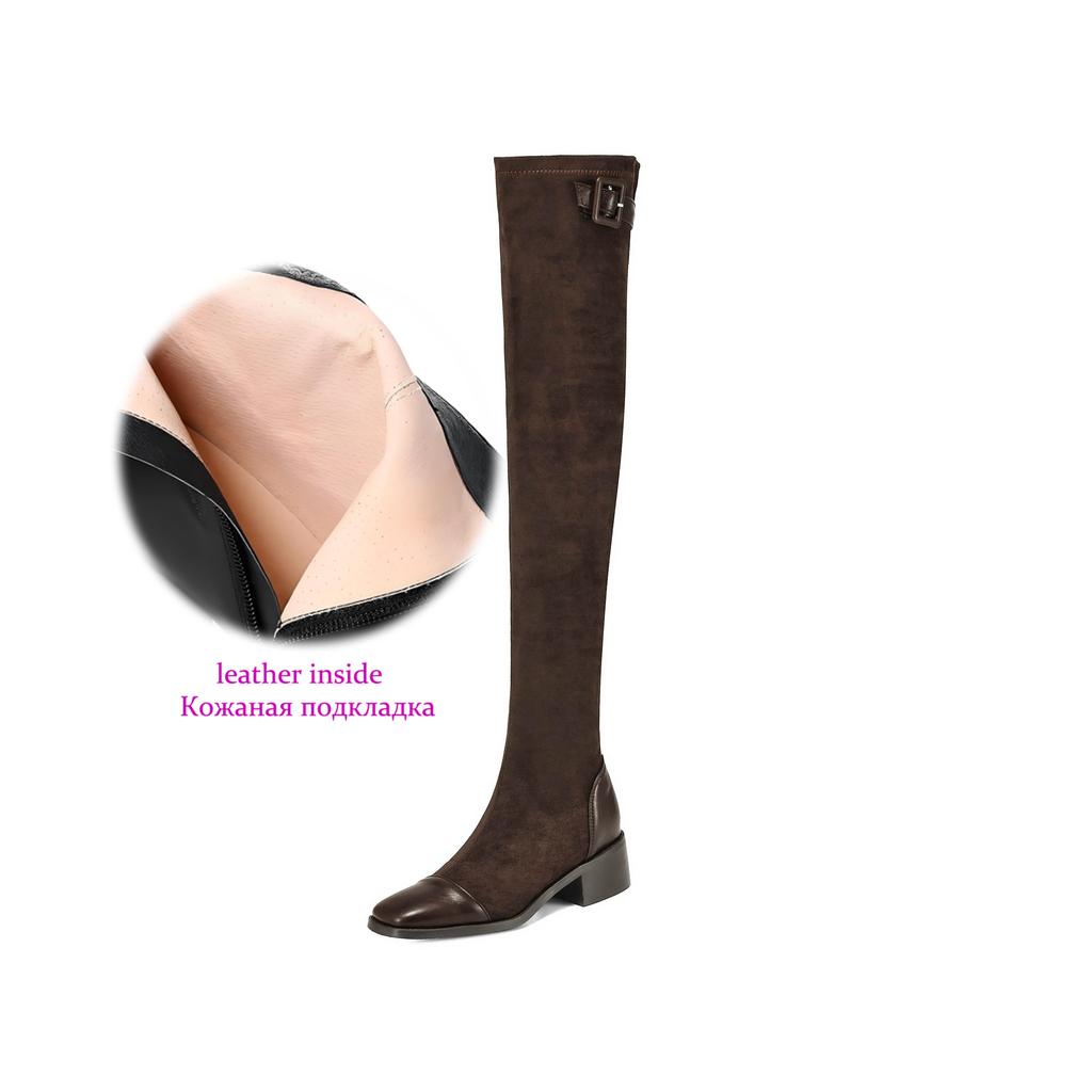 Krazing Pot Flock Autumn Winter Shoes Thick Heels Size 43 Long Boots Black Brown Stretch Over-the-knee Boots