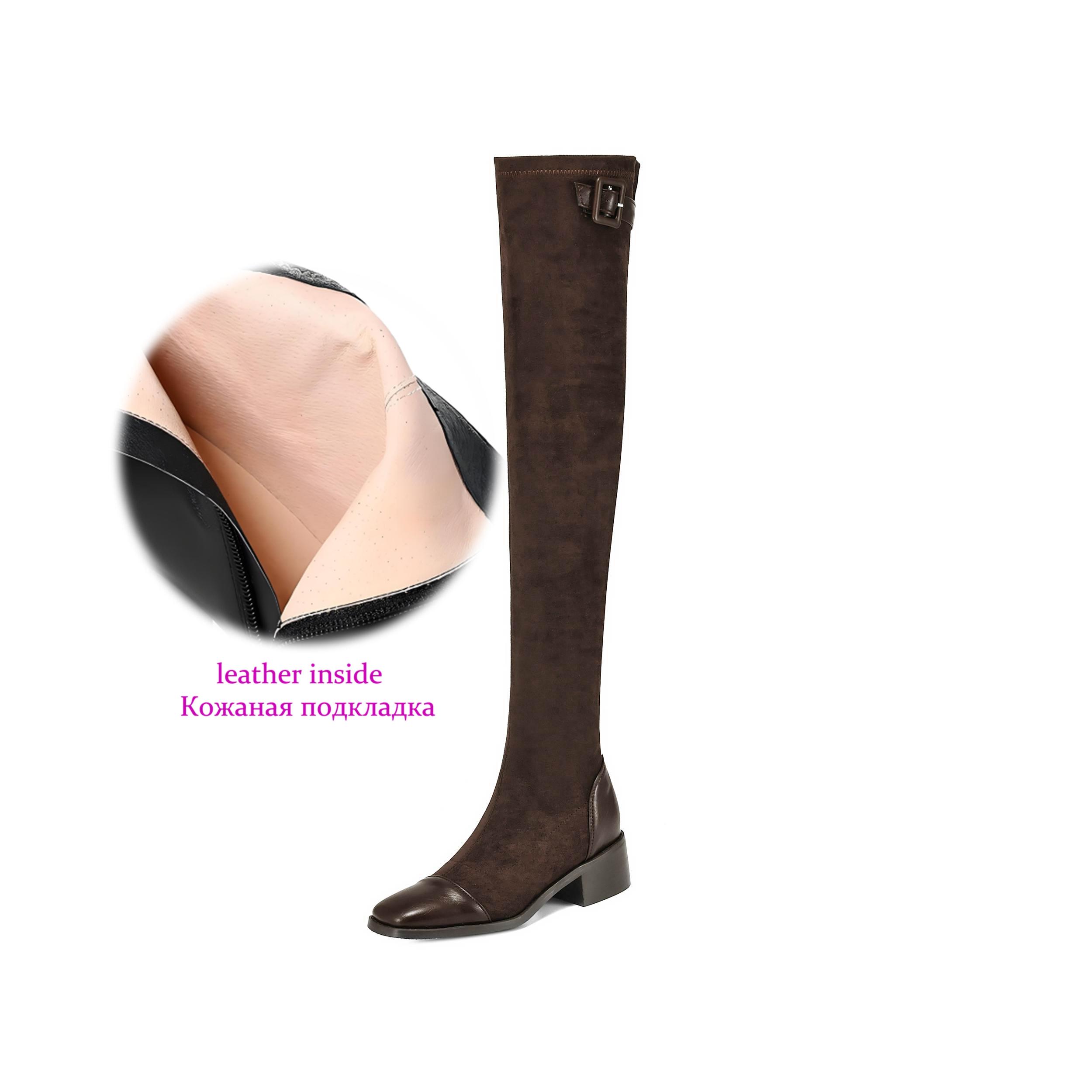 

Krazing Pot Flock Autumn Winter Shoes Thick Heels Size 43 Long Boots Black Brown Stretch Over-the-knee Boots 34