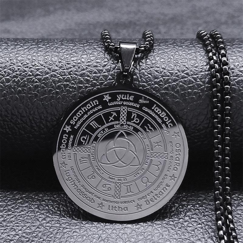 European & American Rune Pendant Stainless Steel Necklace - Zodiac Constellation Titanium Jewelry for Men & Women
