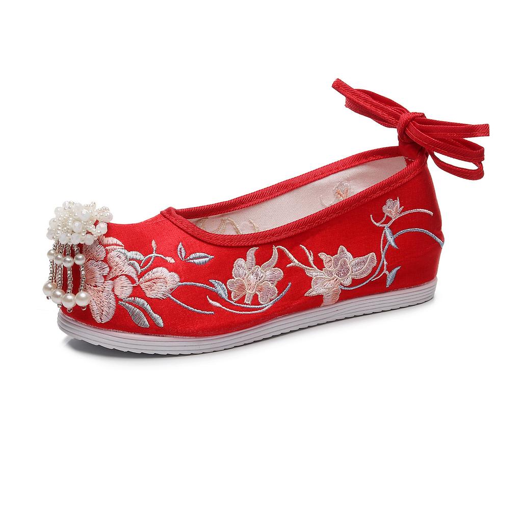 Sparse shadow, inner height increase of 3 cm, bow shoes, new antique lace-up shoes, embroidered shoes, Hanfu shoes