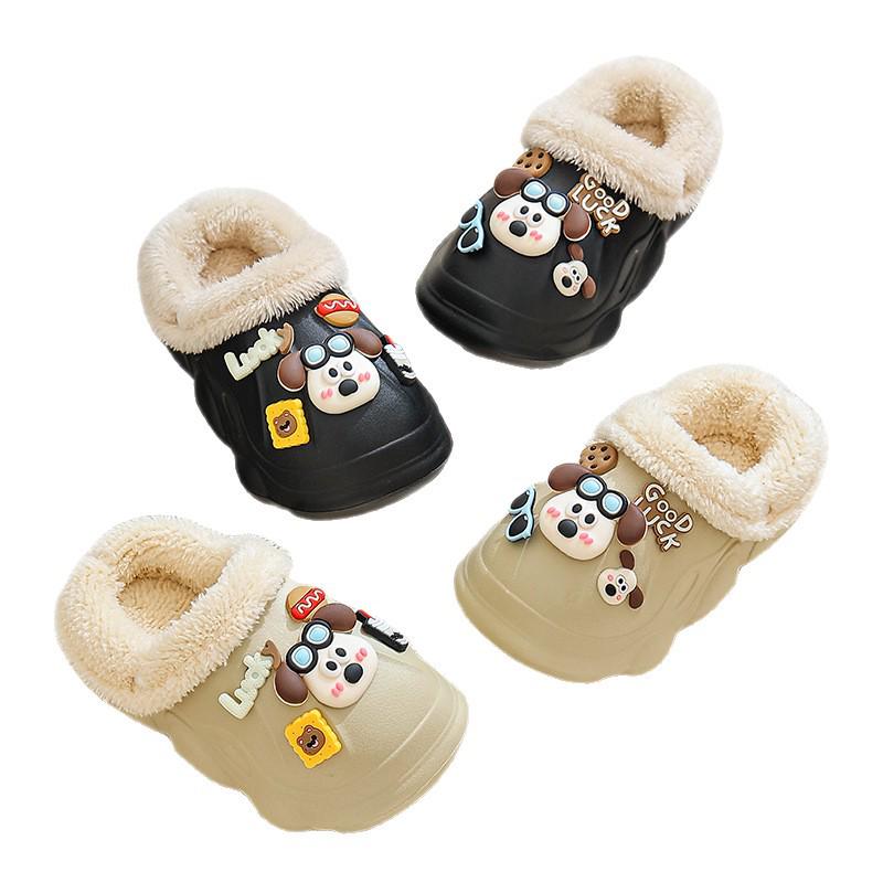 EVA Kids' Furry Cotton Slippers - Warm, Soft, Washable Parent-Child Shoes for Boys