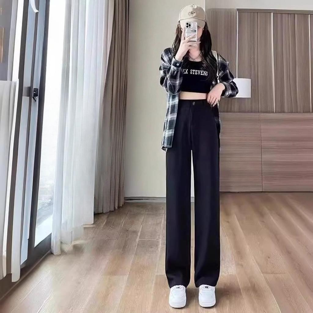 Women's High Waist Straight Leg Pants Solid Color Casual Office Trousers Workwear