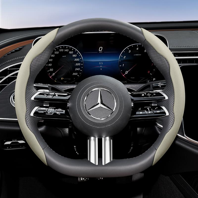 Suitable for Mercedes-Benz Breathable Holes Leather Steering Wheel Cover Segmented Quick Release Design Non-Slip and Durable E Class S C a Glc Suv