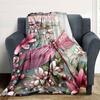 Pink Dragonfly Amidst Floral Blossoms And Pearls Lightweight Customizable Blanket Customize Your Name Ultrasoft Great For Sofa Couch Office Bed