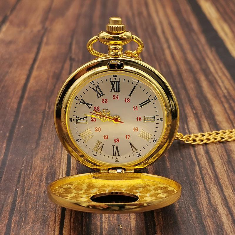 Gold Roman Numerals Quartz Pocket Watch Chain Men Women Hollow Case Vintage Pendant Necklace Best Gifts for Men Women