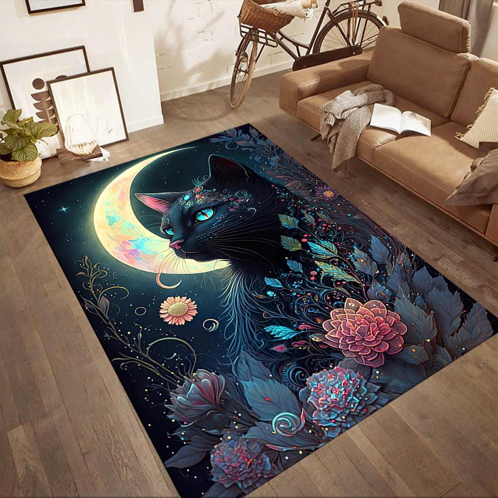 Moonlit Cat Dream Floor Mats for Living Room, Bedroom and Room Decoration Are Suitable for Gifts.