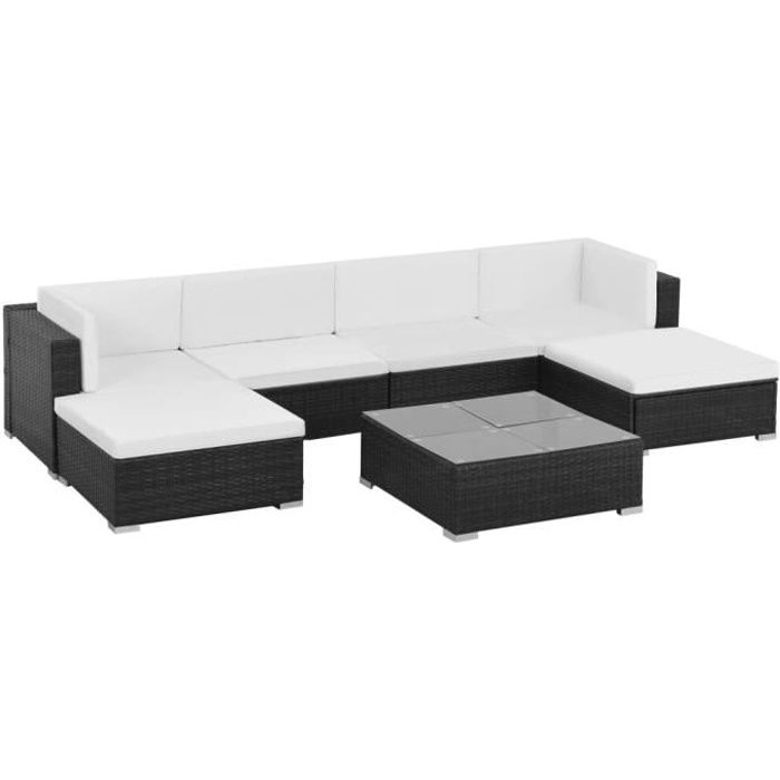VidaXL Salon de jardin 7 pcs avec coussins Résine tressée Noir
