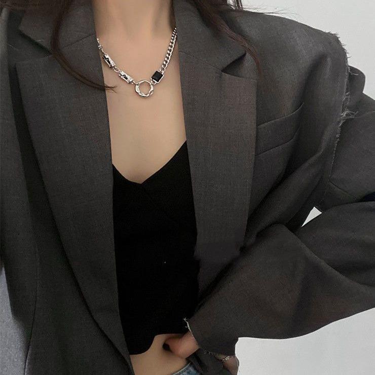 Unisex Irregular Zircon Circle Necklace - Hip Hop Clavicle Chain