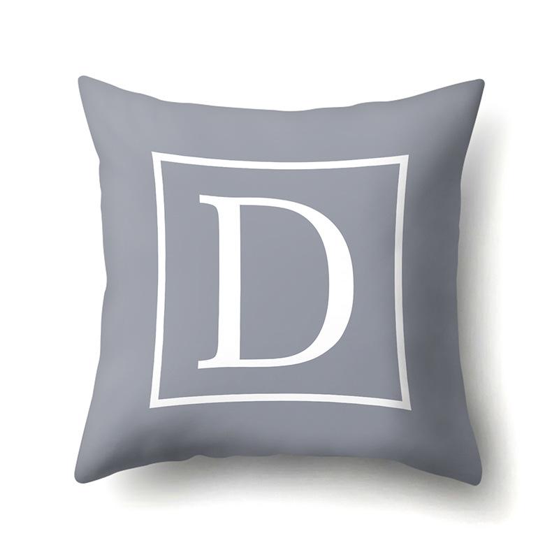 Polyester Pillow Case Gray Base Literary Home Car Decoration 26 English Letter Cushion Car Cushion Cover