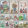Affiche Bienvenue Vintage Panneaux Métalliques Fleurs Oiseaux Voiture Plaque Aluminium pour Café Chambre Salon Jardin Ferme Cabane de Plage Décor Mural