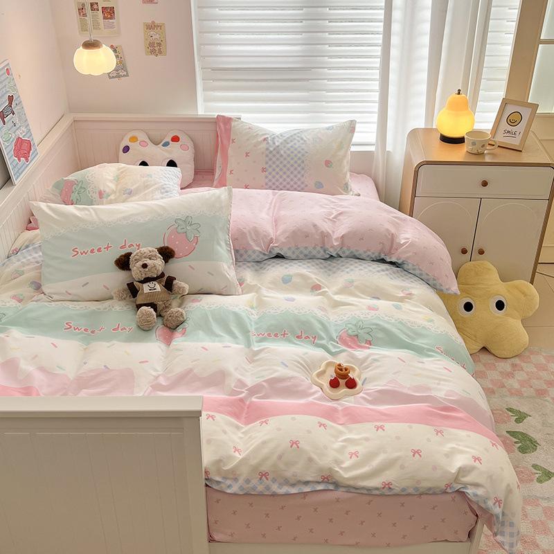 Printed Cotton Dormitory Three-piece Set, Bedding Quilt Cover, Bed Sheet Four-piece Set