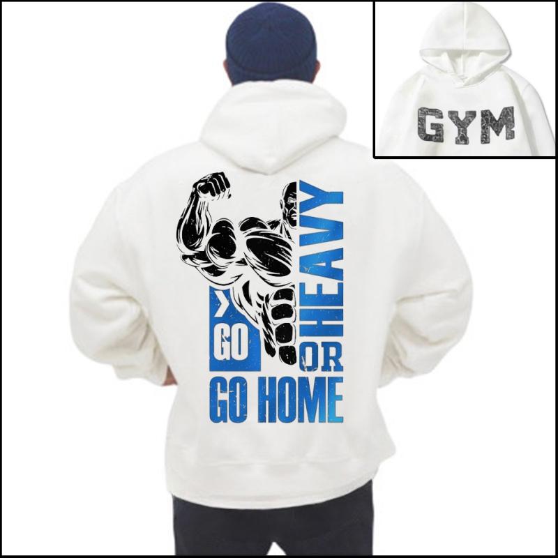 Sweat à capuche de Fitness Automne Hiver pour Homme - Sweatshirt Imprimé Double Face pour Musculation & Sports de Salle de Sport Pull Vêtement