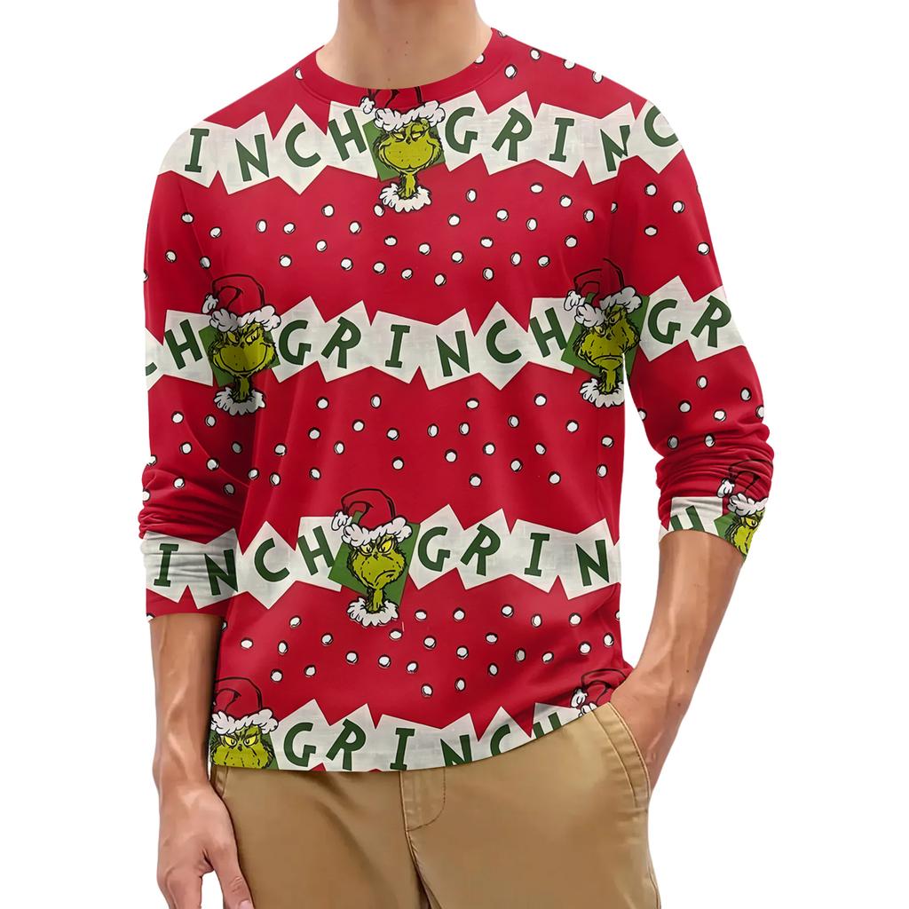 Men's Fashion Printed Round Neck Long Sleeve Bottoming Shirt Top