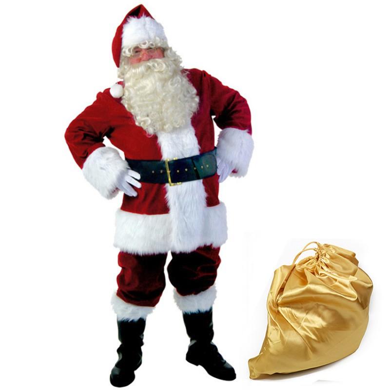 Santa Claus Costume Christmas Party Performance Outfit Velvet Cosplay Suit Unisex L XL