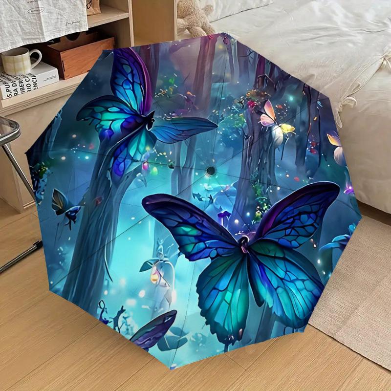 1pc Enchanted Forest Butterflies Umbrella with Plastic Handle,Suitable for All Seasons Home Travel Outdoor UmbrellaDD159