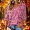 Women's V-Neck Floral Print Three-Quarter Sleeve Casual Top