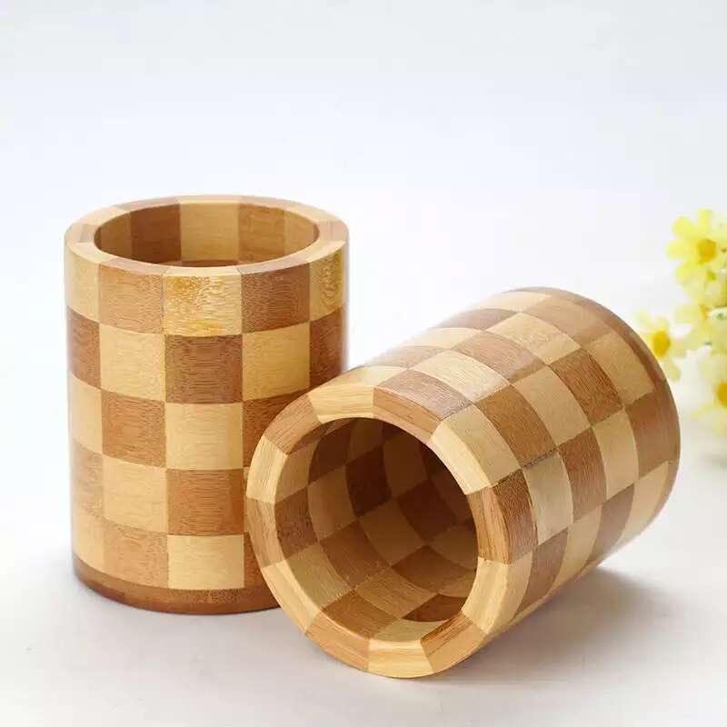 Round Wooden Chopstick Holder - Engraved Logo Utensil Storage Box for Home and Restaurant Dining