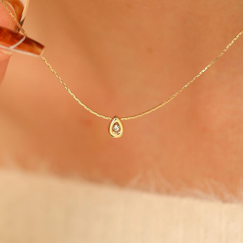 Simple Copper Inlaid Zircon Water Drop Pendant Necklace for Women Exquisite Y-Shaped Long Tassel Clavicle Chain Dating Zircon