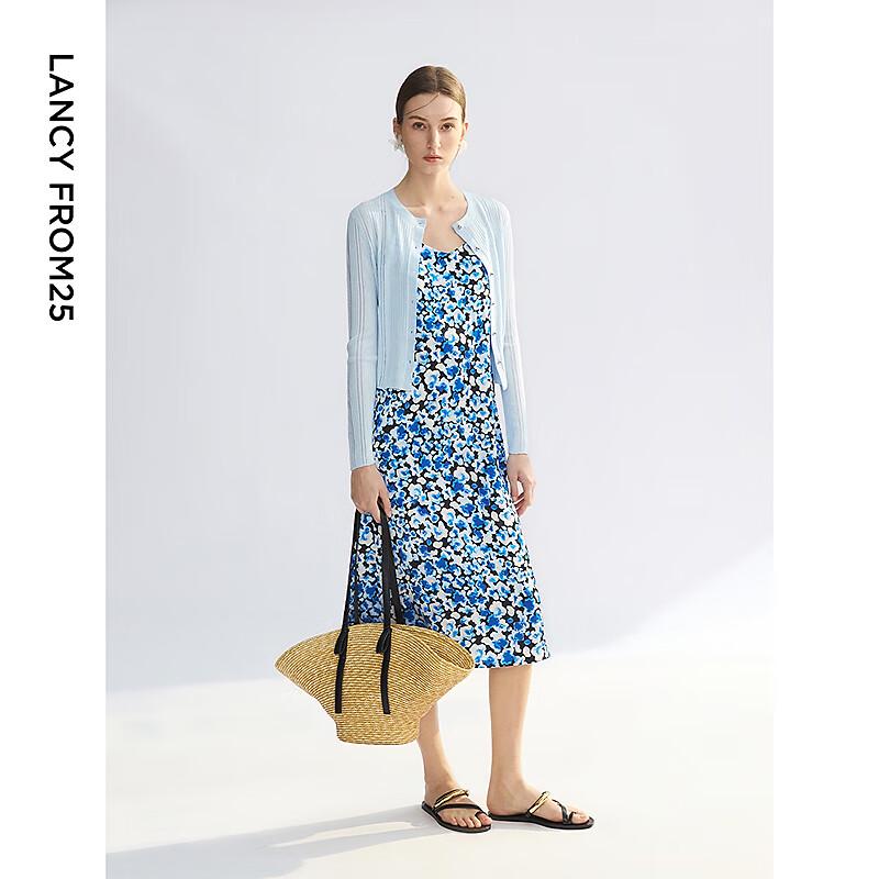 Langzi Round Neck Mulberry Silk Blend Knit Cardigan